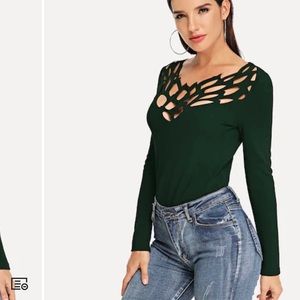 Laser cut tee in bottle green
